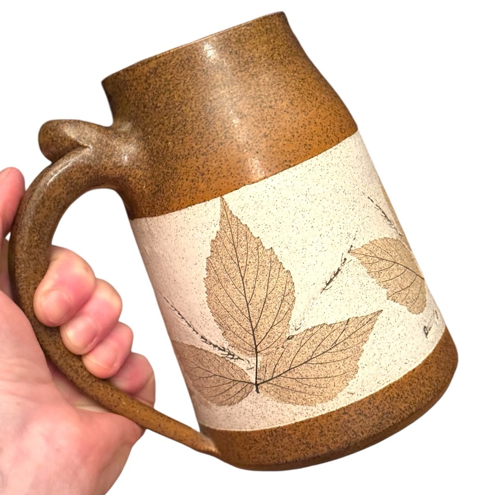 Bristol Leaf Wizard of clay large tankard style pottery coffee mug fall leaves